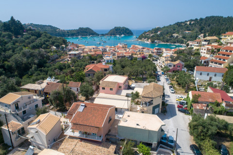 Aerial view of Lakka harbor and Venti di Paxos